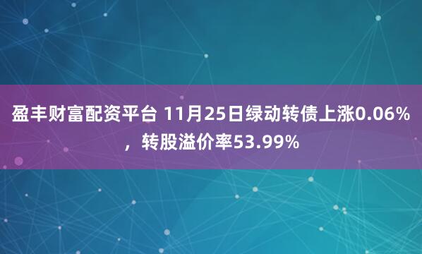 盈丰财富配资平台 11月25日绿动转债上涨0.06%，转股溢价率53.99%